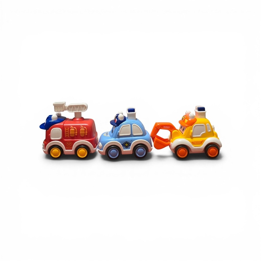 Haotong‎ Toys 3pc Cartoon Vehicle Set Fire Truck Police Car Excavator 901-2 NEW
